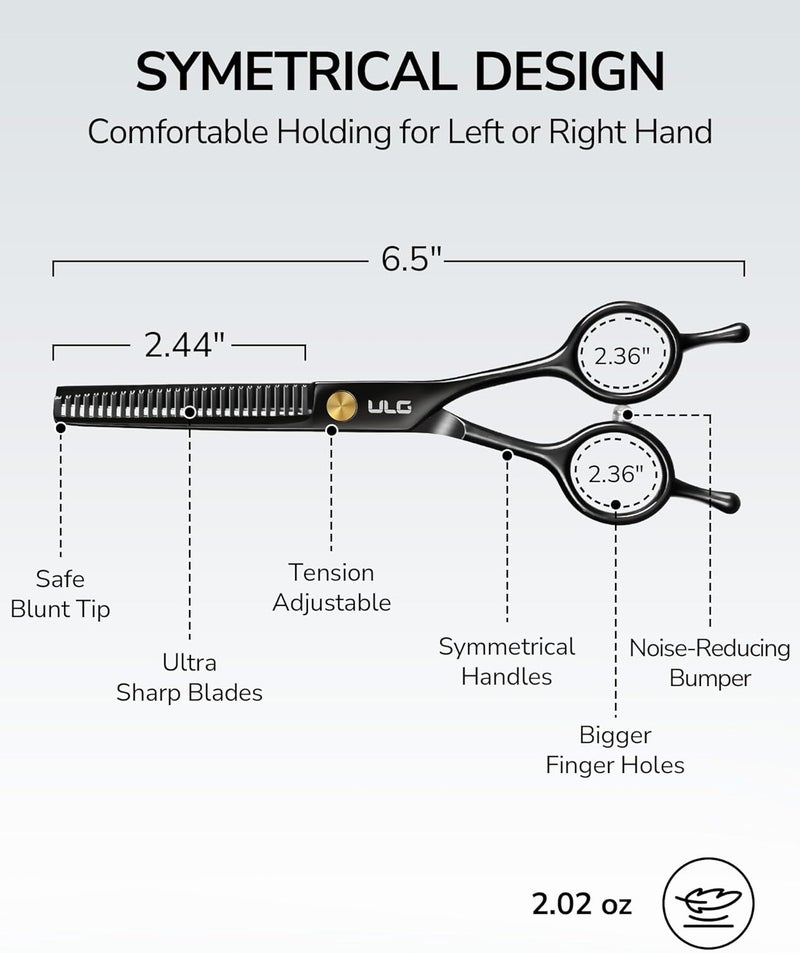 ULG Professional Thinning Shears for Hair Cutting - 6.5’’ Hair Thinning Scissors, Ultra Sharp Japanese Stainless Steel, Ergonomic Handle for Barbers, Stylists, Salon & Home Use, Black - Image 4